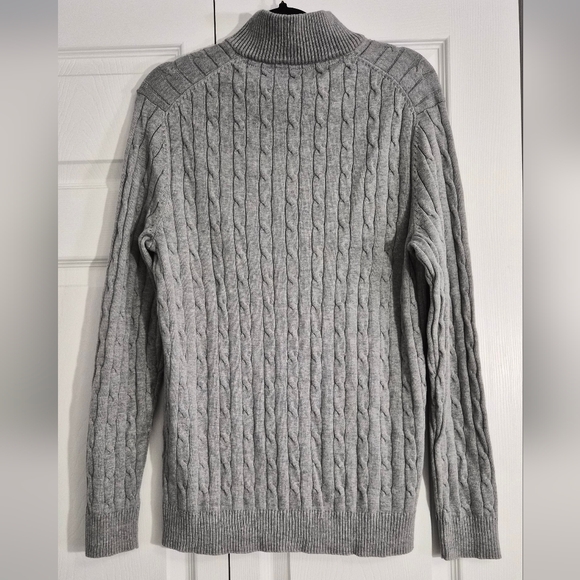 Club Room Men’s Gray 100% Cotton Cable Knit Quarter-Zip Sweater - Large - Picture 3 of 8